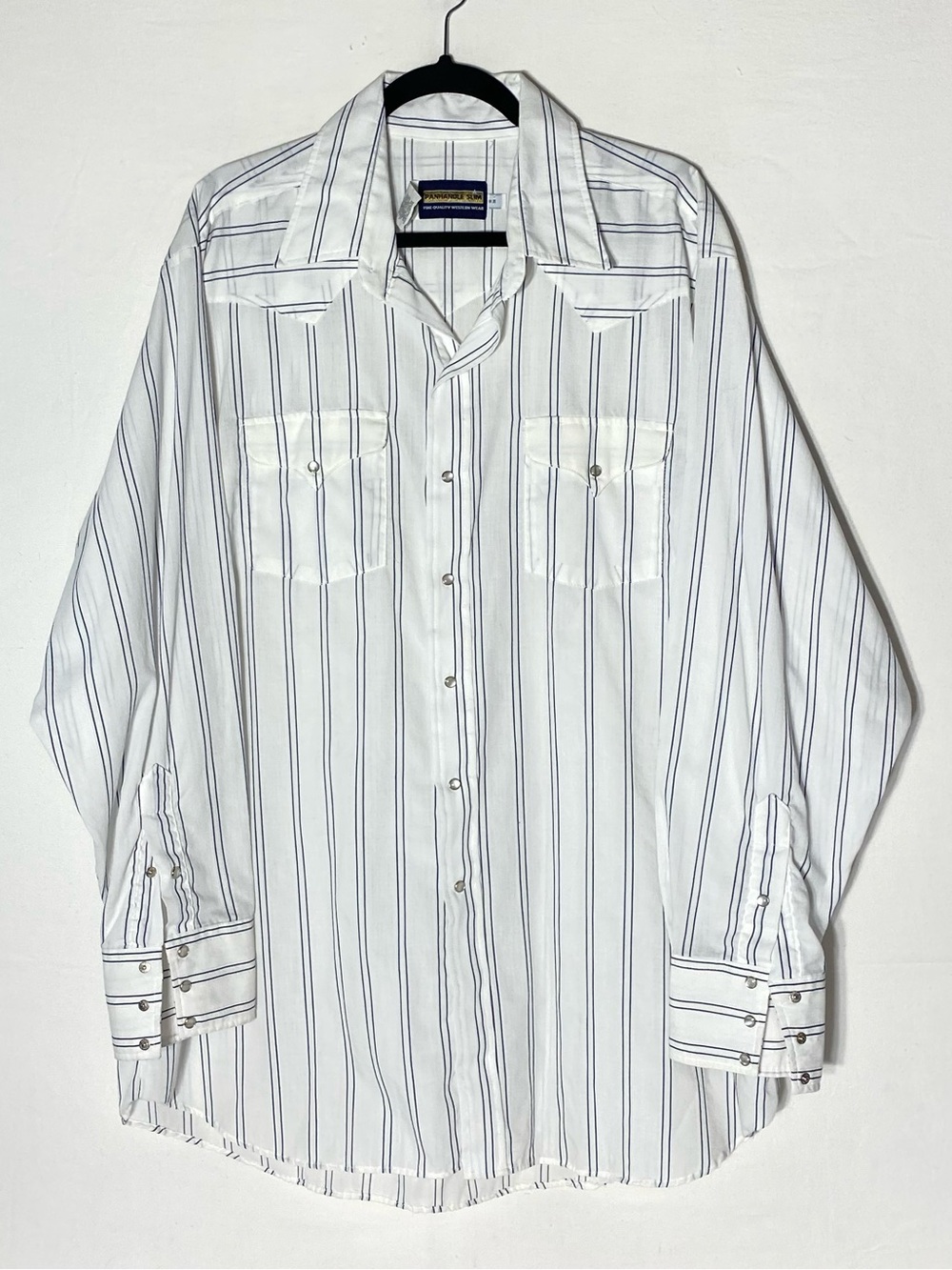Vintage Panhandle Slim White Striped Long Sleeve Pearl Snap Western Shirt 18 36